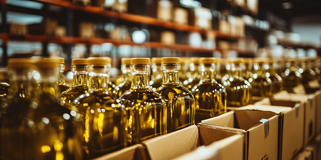 glass bottled lined up in factory