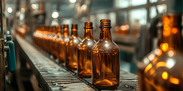 glass bottles on conveyer belt